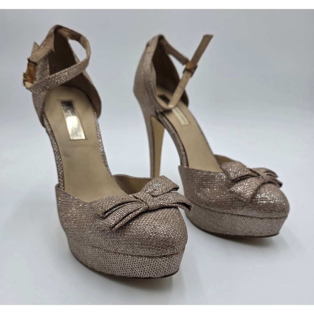 INC International Concepts Rose Gold Glitter Platform Bow Pumps Heels 8.5M